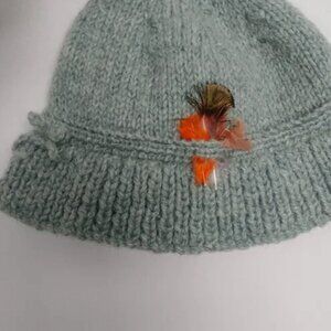 Sage seafoam pale green wool knit hat cap with brim